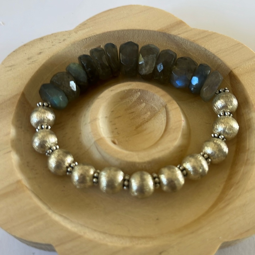 Faceted Labradorite Rondelles Sterling Bracelet